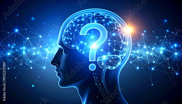 Fototapeta Brain with Question Mark Concept of Intelligence and Thinking. Mental health and problems with memory.