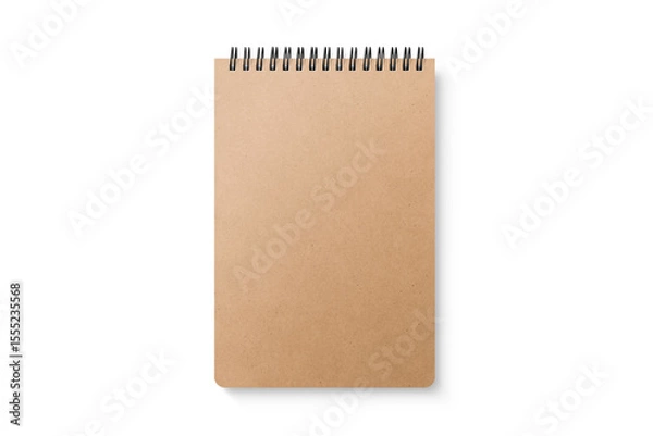 Fototapeta Spiral bound notebook mockup template with Kraft Paper cover isolated on a transparent background, PNG. High resolution.
