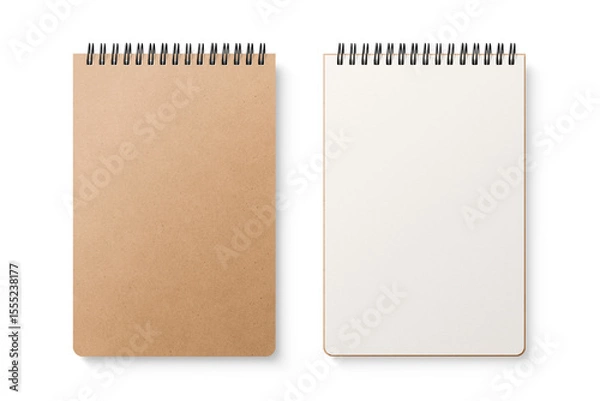 Fototapeta Spiral bound notebook mockup template with Kraft Paper cover isolated on a transparent background, PNG. High resolution.
