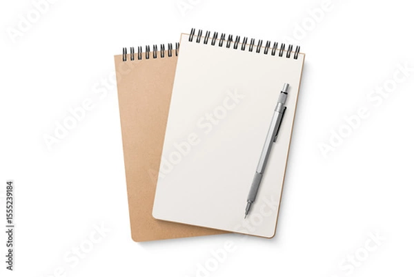 Fototapeta Spiral bound notebook mockup template with Kraft Paper cover isolated on a transparent background, PNG. High resolution.