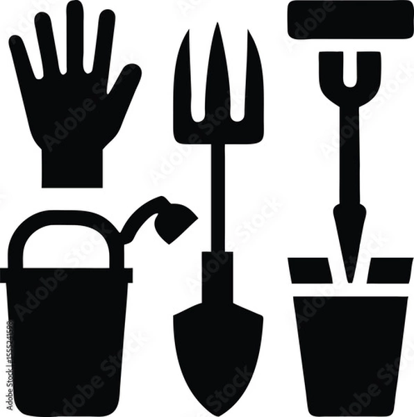 Fototapeta Collection of essential gardening tools including a shovel flower pot and protective gloves isolated on white background isolated on transparent background