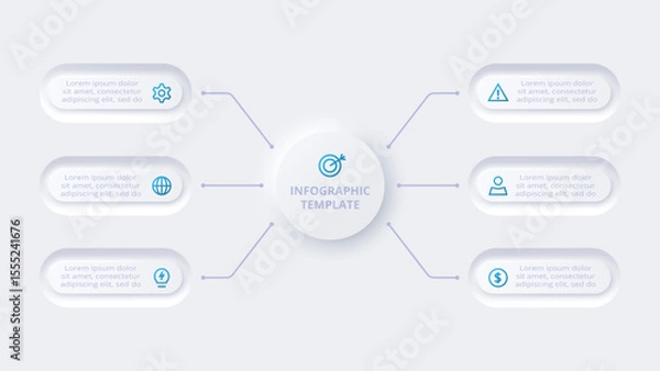 Obraz Neumorphic flow chart infographic. Creative concept for infographic with 6 steps, options, parts or processes.
