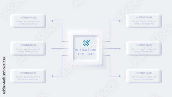 Obraz Neumorphic flow chart infographic. Creative concept for infographic with 6 steps, options, parts or processes.
