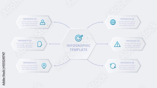 Obraz Neumorphic flow chart infographic. Creative concept for infographic with 6 steps, options, parts or processes.