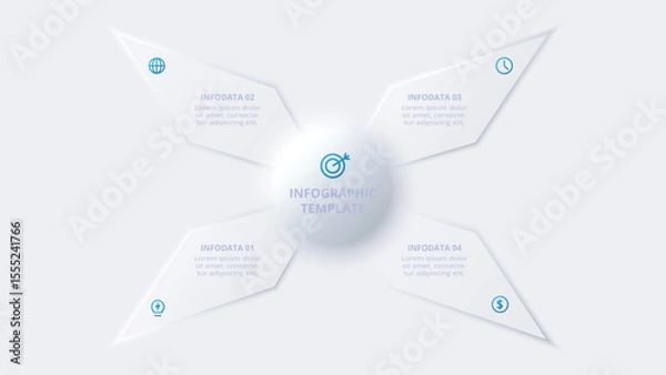 Obraz Neumorphic flow chart infographic. Creative concept for infographic with 4 steps, options, parts or processes.