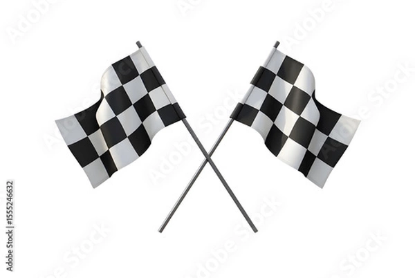 Fototapeta Two crossed checkered racing flag isolated on white background.

