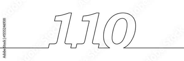 Fototapeta Number 110 drawn in continuous single line style. Minimalist contour numeric illustration. Anniversary, milestone, and birthday concept. Template element for design and print