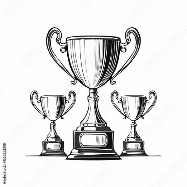 Fototapeta Trophies cups medals image vector isolated on white  Background.