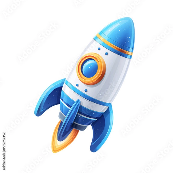 Fototapeta 3D rocket ship launching with flames on transparent background.