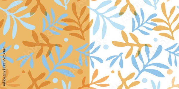 Fototapeta Seamless pattern with abstract simple leaves and shapes. Vector graphics.