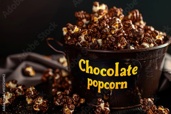 Fototapeta High resolution photo, of a bowl of steaming chocolate popcorn.