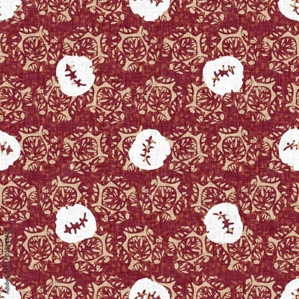 Fototapeta Polka dot blockprint seamless pattern. Neutral unisex whimsical style for wallpaper, backdrops and handmade print texture. All over vintage background. 