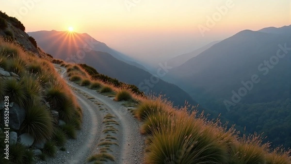 Obraz Winding Mountain Path at Sunrise