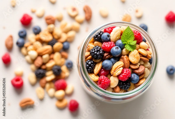 Fototapeta assorted nuts and mixed berries