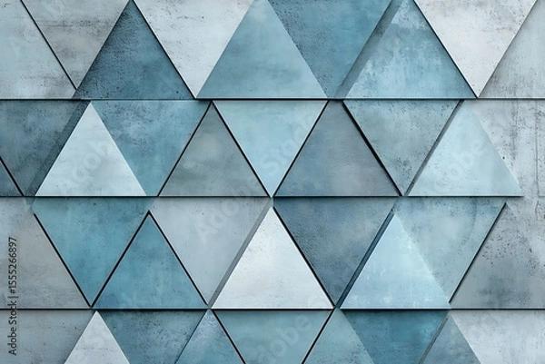 Fototapeta Geometric pattern of textured blue and white triangles with cracking effect