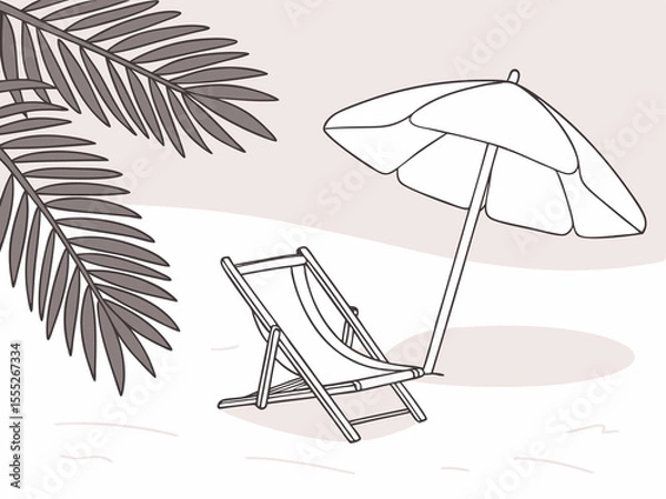 Fototapeta Minimal beach scene with white chair and umbrella on soft pink sand background