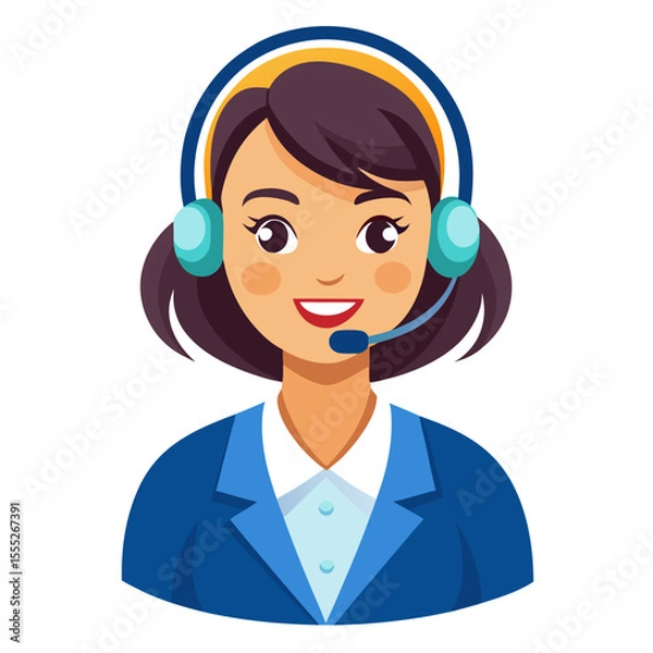 Fototapeta Close up of confident call center worker with headset smiling warmly for customer service