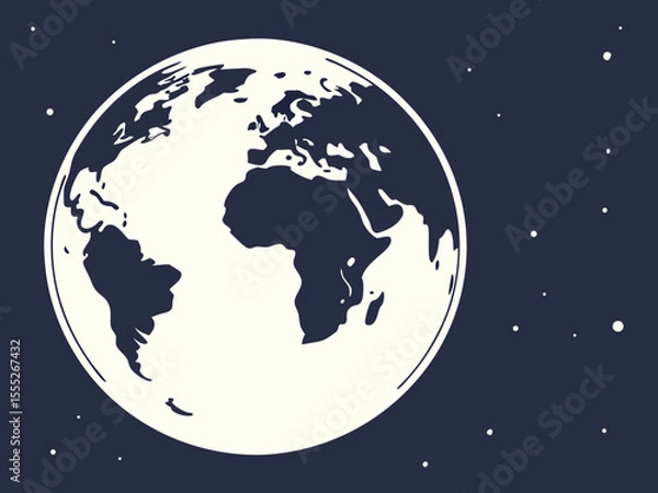 Fototapeta Elegant night scene featuring white textured moon surrounded by scattered stars in minimalist style