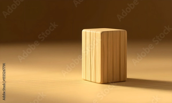 Fototapeta Minimalist Wood Podium with Shadow on Brown Background for Product Showcase