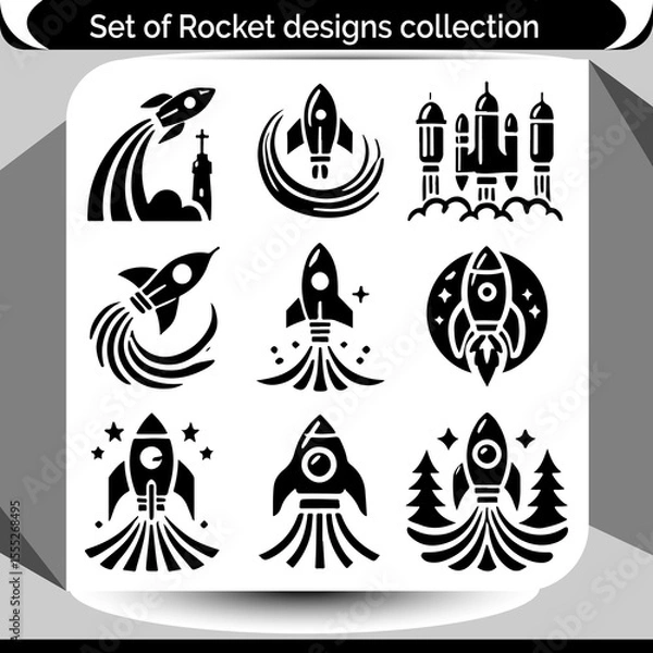 Fototapeta Explore a set of minimalist rocket graphics ideal for aerospace, technology ventures, and space exploration branding projects or playful creative designs.