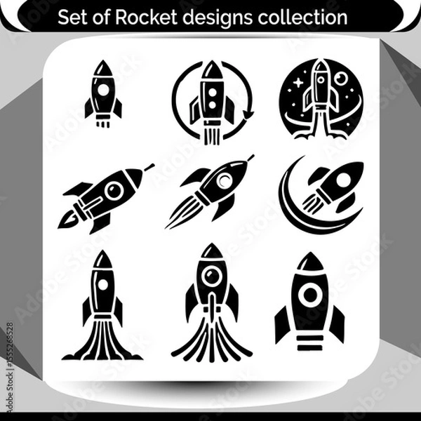 Fototapeta A dynamic collection of rocket designs, perfect for space exploration themes, logo concepts, and startup branding applications.