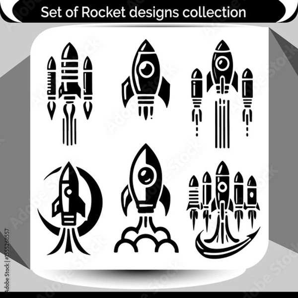 Fototapeta Space exploration graphic featuring a stylish collection of rocket designs, perfect for adding an adventurous and futuristic touch to your projects.