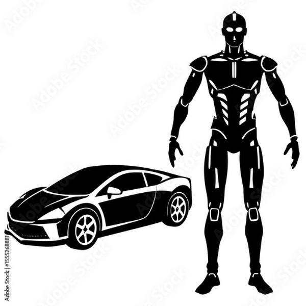 Obraz black silhouette of a car and robot 
