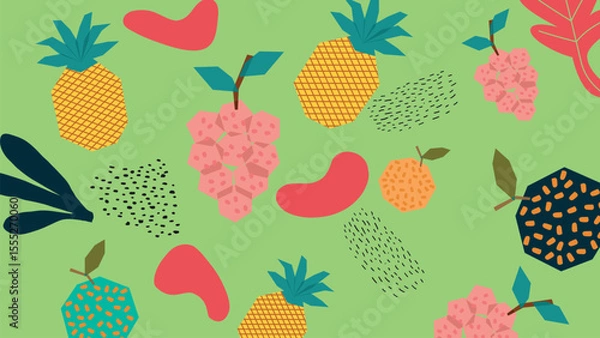 Fototapeta Hand Drawn Fresh Melon and Pear Background