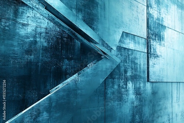 Obraz Abstract textured blue metallic geometric architectural detail with grunge effect