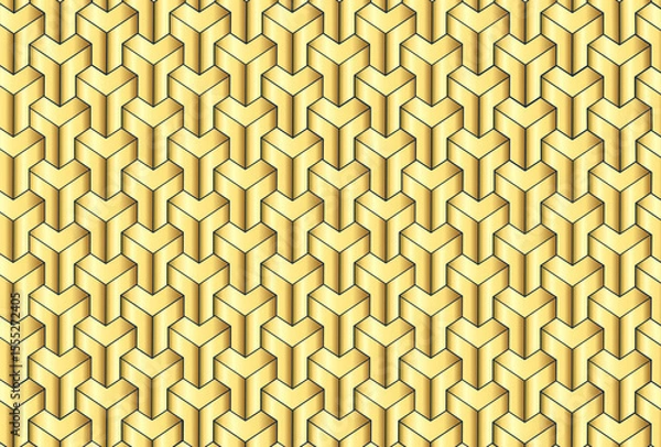 Fototapeta Seamless yellow geometric pattern with 3D hexagonal cubes, creating an optical illusion of depth. Modern, vibrant, and suitable for wallpapers or textiles