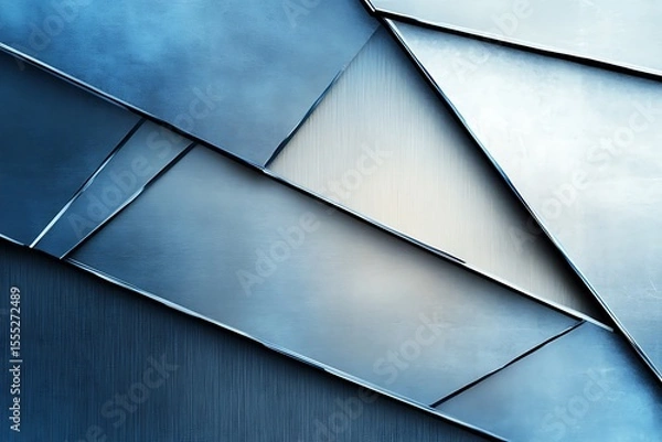 Obraz Abstract geometric pattern of overlapping brushed metal panels in cool blue tones