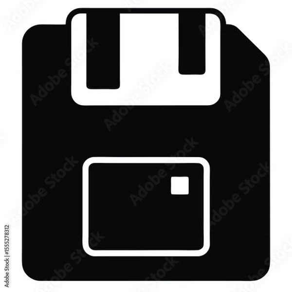 Obraz Floppy Disk Icon Vector – Save File Symbol, Data Storage Graphic, Retro Tech Silhouette