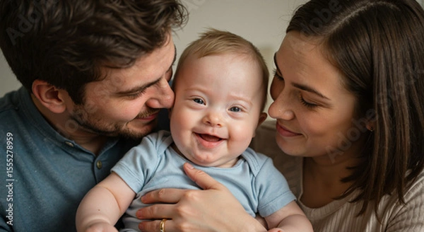 Fototapeta Baby with Down Syndrome and His Parents - Inclusive Love and Unconditional Acceptance