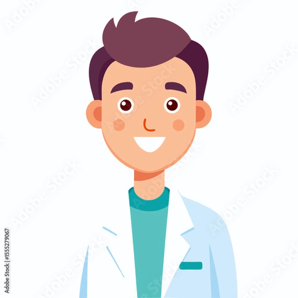 Fototapeta Professional male physician in white coat with stethoscope smiling for portrait on white backdrop