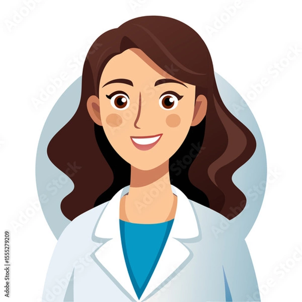 Fototapeta Confident medical professional in white lab coat with stethoscope on clean white backdrop