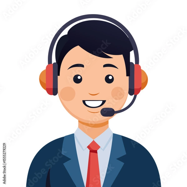 Fototapeta Smiling customer support professional wearing headset focused on helping clients on white background