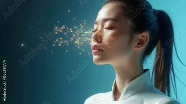 Obraz futuristic portrait of a woman in rays of light