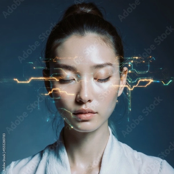 Obraz futuristic portrait of a woman in rays of light