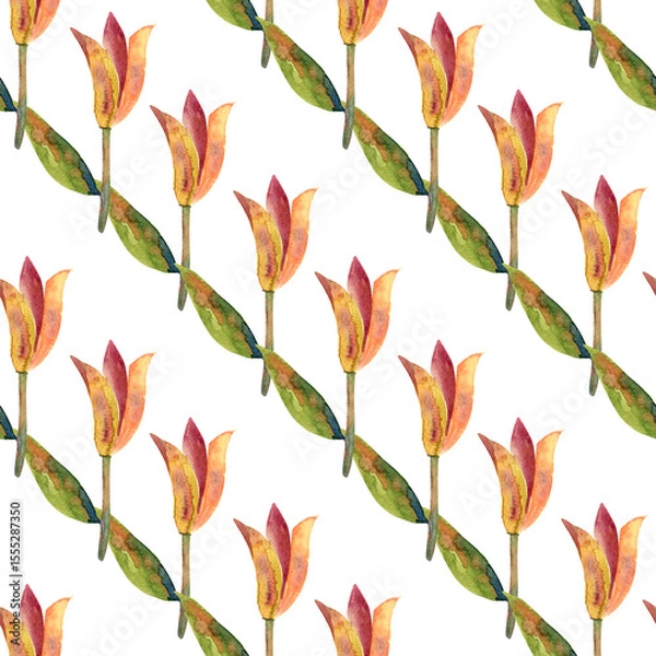 Fototapeta Beautifully stylized orange lily design on a neutral background creating visual harmony, watercolor pattern.