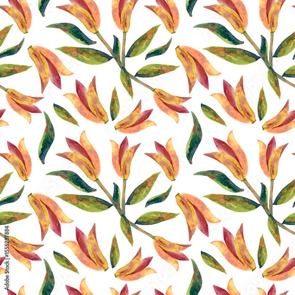 Fototapeta Beautifully stylized orange lily design on a neutral background creating visual harmony, watercolor pattern.
