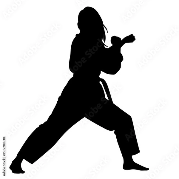 Obraz Silhouette of woman practicing martial arts in action without background  