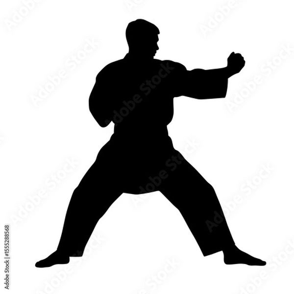 Obraz Karate silhouette of a man in fighting stance without background  
