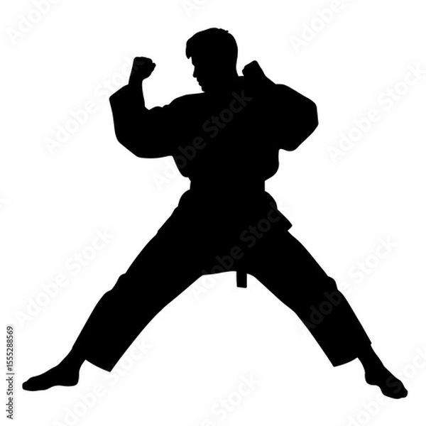 Obraz Silhouette of a martial artist in a fighting stance without background  