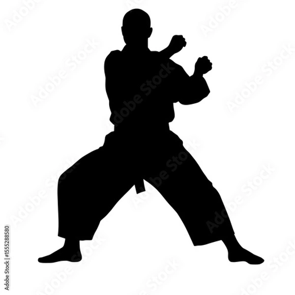 Obraz Karate silhouette of a martial artist in fighting stance without background  