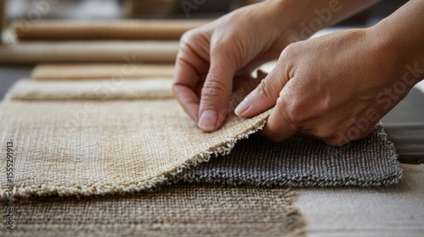 Fototapeta Touch boards and fabrics: Refine tactile sense and comparison. 