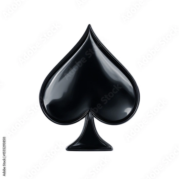 Fototapeta Glossy 3D Black Spade Symbol Isolated on White Background, Ideal for Playing Cards, Gambling Themes, and Graphic Design Projects