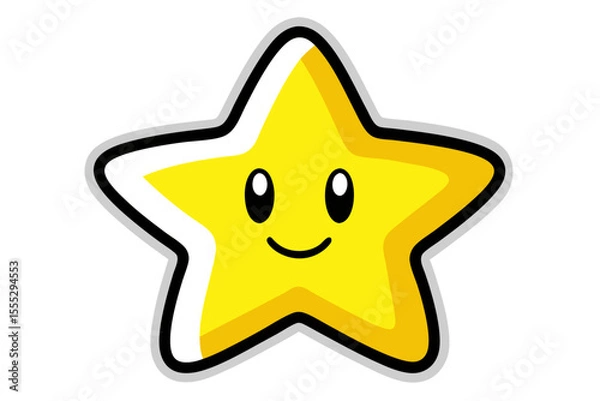 Fototapeta A cute, bright 3D golden star icon with a happy, smiling face, perfect for a fun summer design