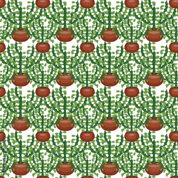 Obraz Cactus in a clay pot. Exotic plant. Seamless pattern. Vector illustration.