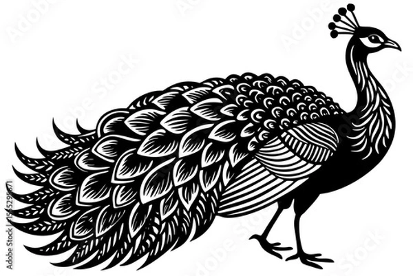 Fototapeta Elegant peacock bird vector illustration with feathers isolated on white, a cute wild animal design