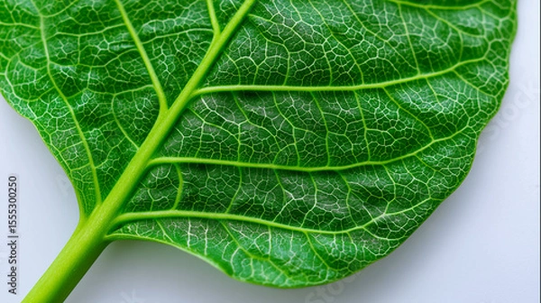 Obraz Close-up of a vibrant green leaf with detailed vein structure and natural pattern